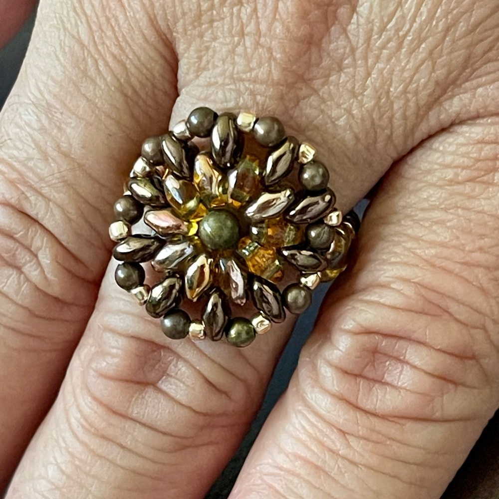Floral Czech Glass Beaded Ring